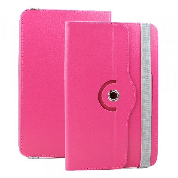 Wholesale Universal 7 inch 360 Premium Flip Leather Tablet Case (Hot Pink)